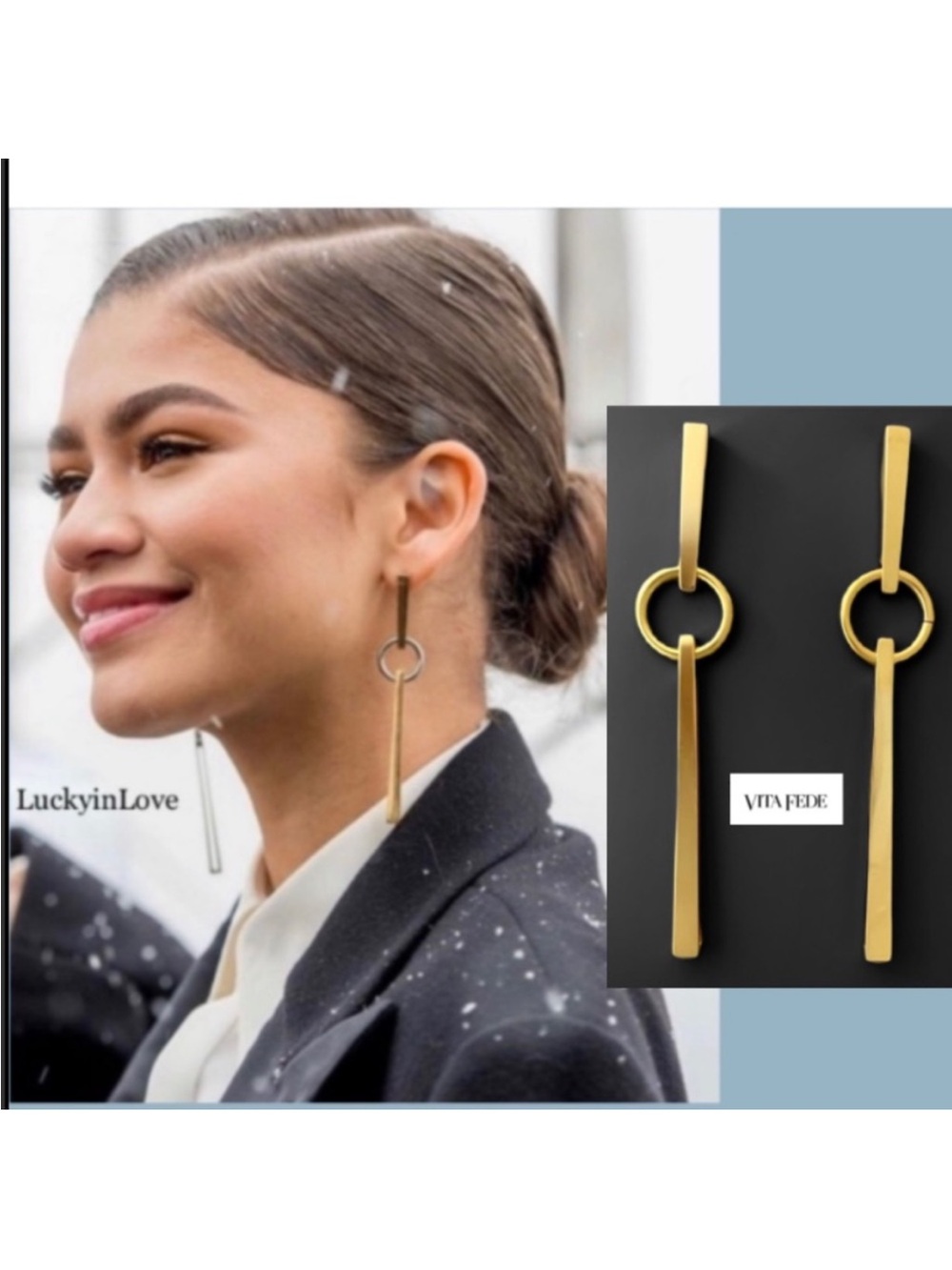 VITA FEDE • NEW Bella Modern Geometric Gold Hoop Bar Drop Italian Made Earrings